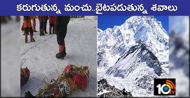 Corpses are exposed to snow melting on Mount Everest with global warming effect