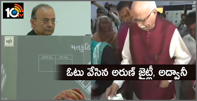 Central Finance Minister Arun Jaitley and BJP leader LK Advani casts his vote at Ahmedabad