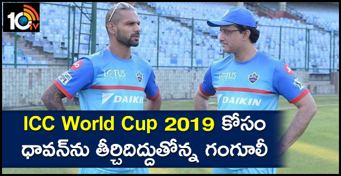 ICC World Cup 2019 కోసం ధావన్ను తీర్చిదిద్దుతోన్న గంగూలీ ICC World Cup 2019 కోసం ధావన్ను తీర్చిదిద్దుతోన్న గంగూలీ