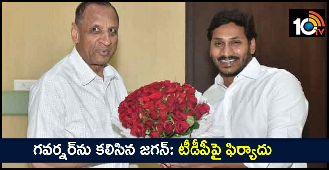 గవర్నర్ను కలిసిన జగన్: టీడీపీపై ఫిర్యాదు గవర్నర్ను కలిసిన జగన్: టీడీపీపై ఫిర్యాదు