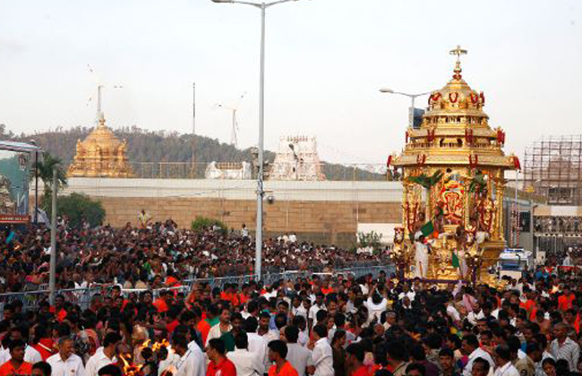 Malayappa Swamy rides on golden chariot marking Vasanthotsavam