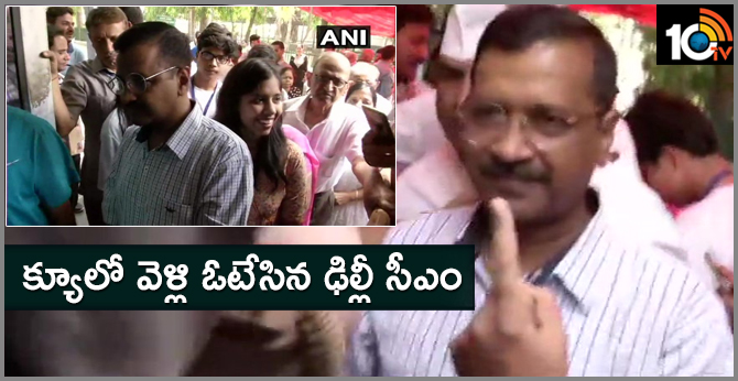 Delhi Chief Minister Arvind Kejriwal casts his vote at a polling booth in Civil Lines