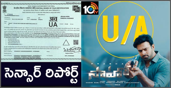 Action packed entertainer Saaho Censored with U/A certicate