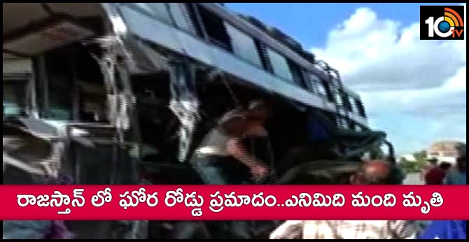 eight dead 20 injured in bus truck collision in rajasthan
