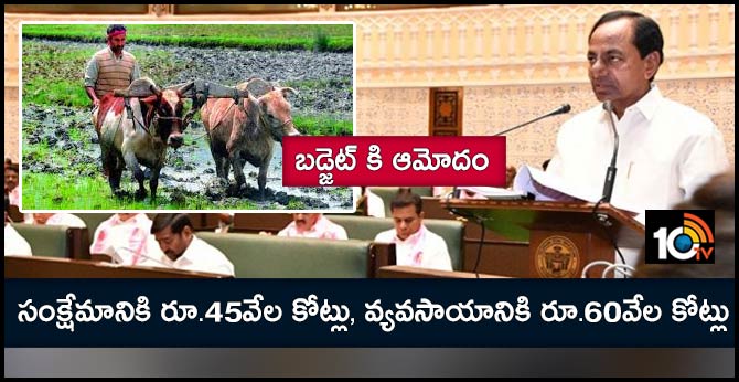 బడ్జెట్ కి ఆమోదం : సంక్షేమానికి రూ.45వేల కోట్లు, వ్యవసాయానికి రూ.60వేల కోట్లు బడ్జెట్ కి ఆమోదం : సంక్షేమానికి రూ.45వేల కోట్లు, వ్యవసాయానికి రూ.60వేల కోట్లు