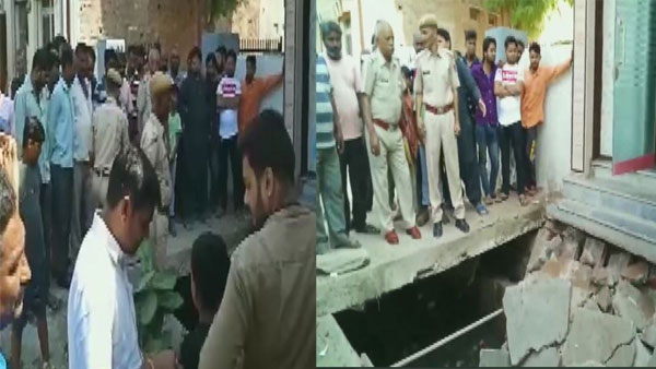 Portion of a footpath built over a drain,collapsed  in Sirohi.. 2 injured