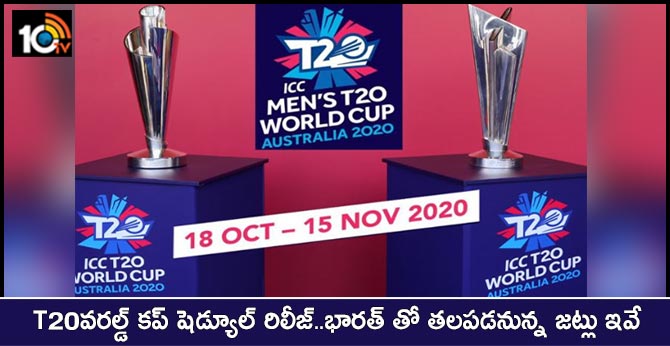 T20వరల్డ్ కప్ షెడ్యూల్ రిలీజ్..భారత్ తో తలపడనున్న జట్లు ఇవే T20వరల్డ్ కప్ షెడ్యూల్ రిలీజ్..భారత్ తో తలపడనున్న జట్లు ఇవే
