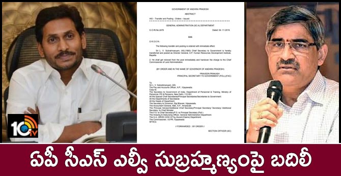 ap cm jagan shocking decision cs lv subramanyam transferred