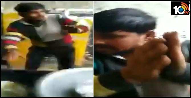 Lokesh being beaten up by some men, allegedly for selling biryani
