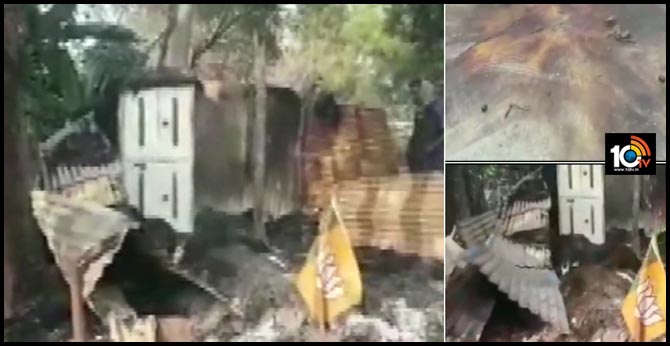 BJP office was set ablaze in  west bengal