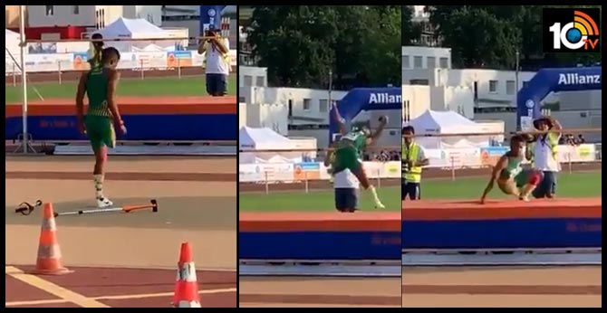 Athlete Front Flip  with a single leg..Differently-abled Man Inspires By Doing Front-flip High Jump