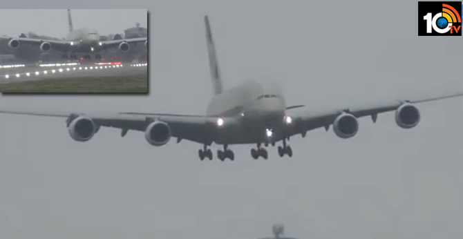 Etihad airplane makes scary landing on Heathrow runway due to Storm Dennis. Watch viral video
