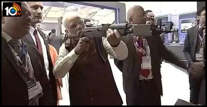 Watch PM Narendra Modi Shoot Assault Rifle At DefExpo 2020