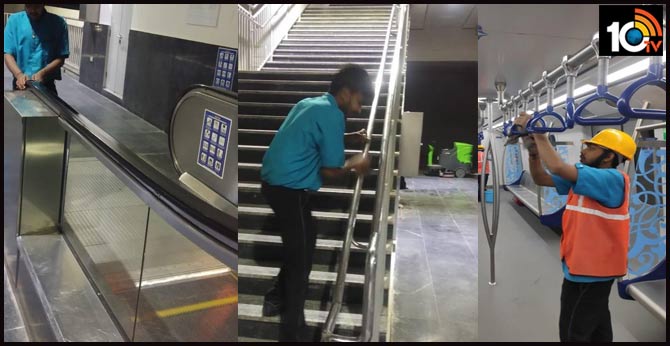 Hyderabad Metro staff spray disinfectant at stations, metro coaches to prevent coronavirus outbreak