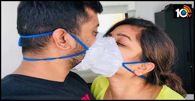 Carona Effect - Actress Nitya Ram Kissing her Husband Gautham