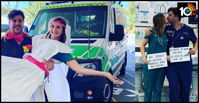 Doctors in Australia postpone wedding. Colleagues make gown and suit from trash bag to make their day special