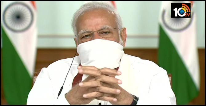 Modi with CMs: video conference wearing masks