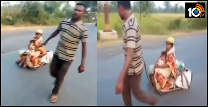 lockdown effect migrant worker wheel pregnant wife child on makeshift cart for 700KM on road journey
