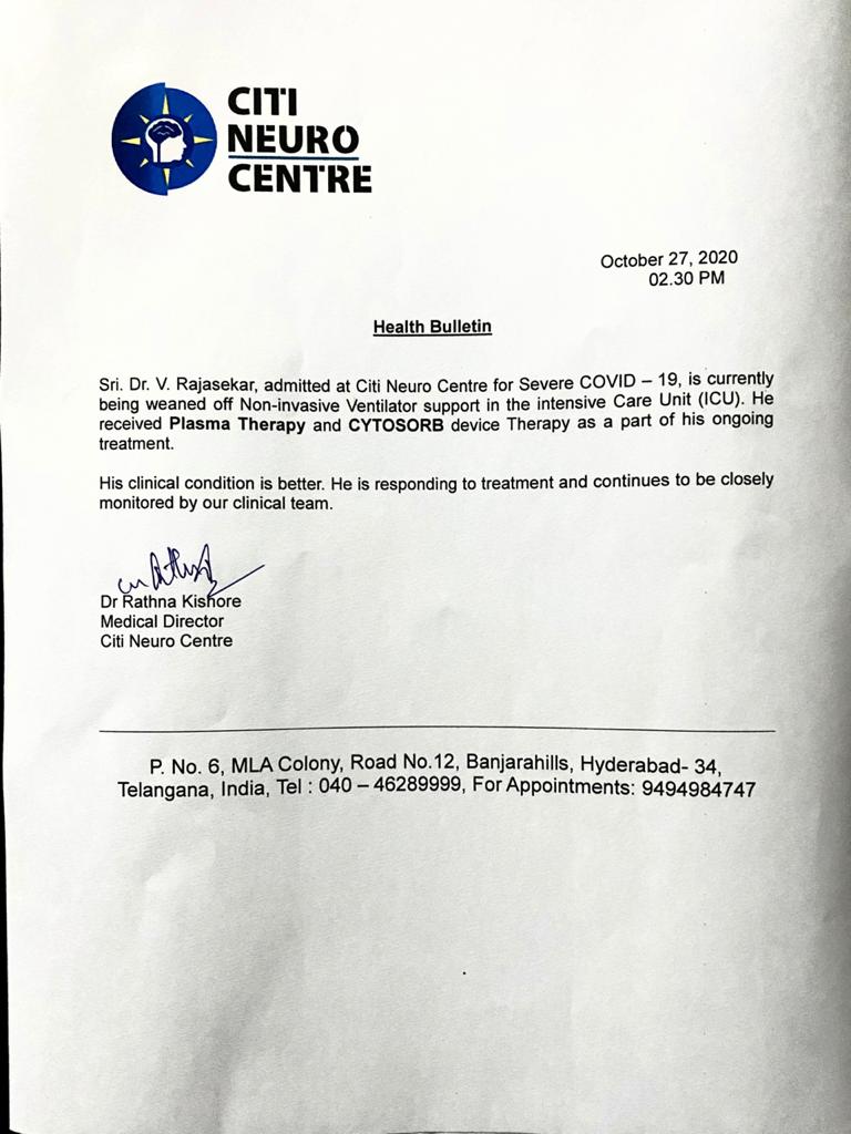 Dr. Rajasekhar's Health Update