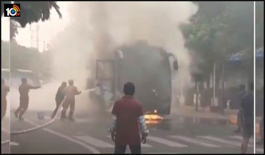 Fire In Rtc Bus At Kakinada East Godavari