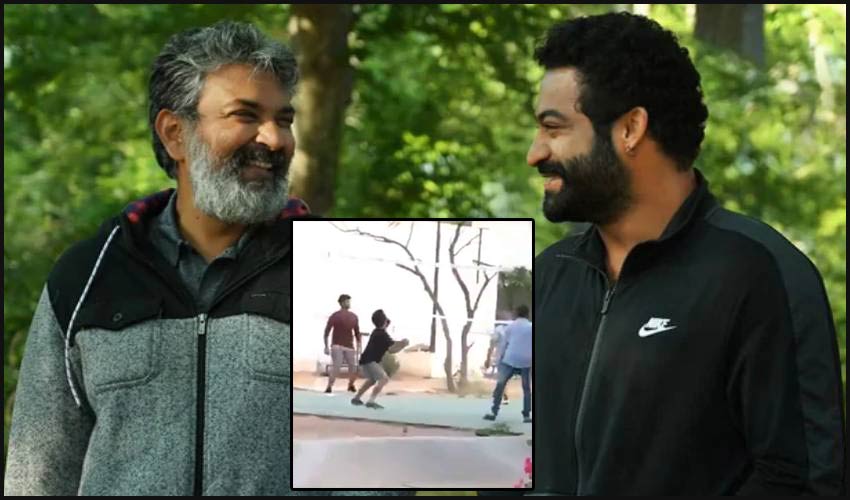 Jr Ntr Playing Volleyball With Rajamouli