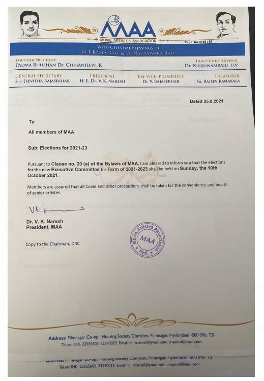 Maa Elections To Be Held On October 10, Offical Confirmation