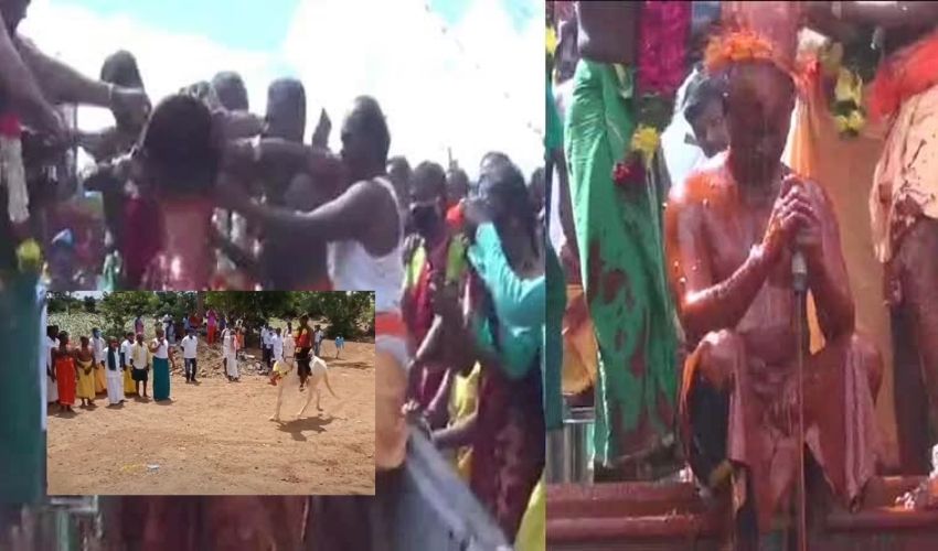 Priest Bathes In Water Mixed With 108 Kg Of Chilli Powder