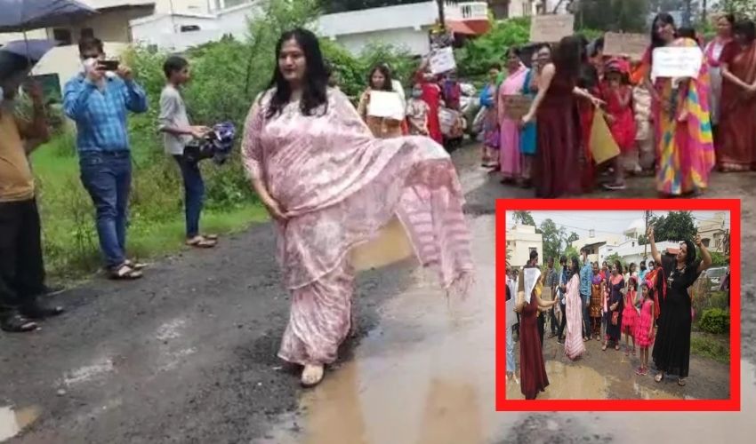 Bhopal Women Catwalks At Potholed Roads