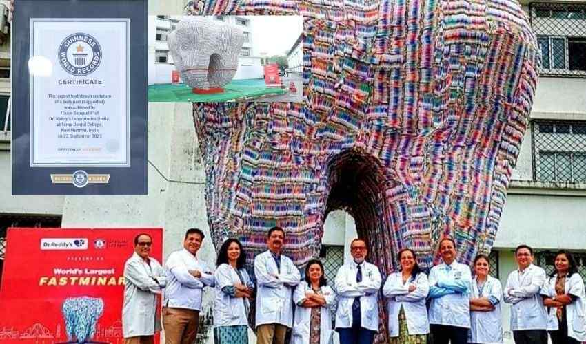 Toothbrush Sculpture : 80,000 టూత్ బ్రష్లతో ఫాస్ట్మినార్.. గిన్నిస్ రికార్డ్ సాధించిన డాక్టర్ రెడ్డీస్ Toothbrush Sculpture : 80,000 టూత్ బ్రష్లతో ఫాస్ట్మినార్.. గిన్నిస్ రికార్డ్ సాధించిన డాక్టర్ రెడ్డీస్