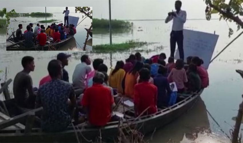 Teachers Hold Classes On Boats Amid Flood In Bihars Katihar