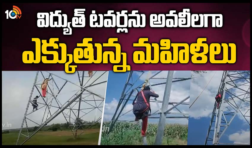 విద్యుత్ టవర్లను అవలీలగా ఎక్కుతున్న మహిళలు