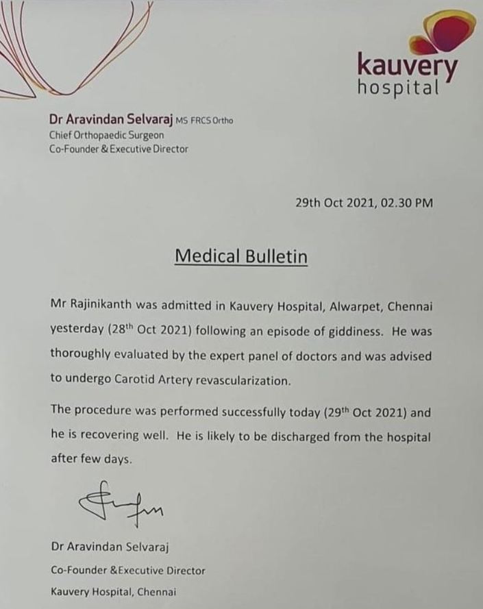 Kauvery Hospital Releases A Medical Bulletin