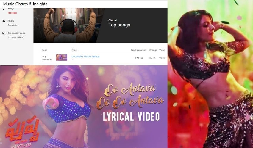 Samantha : సమంత అరుదైన రికార్డ్.. టాప్ 100 గ్లోబల్ సాంగ్స్ లో నంబర్ 1గా ‘ఊ అంటావా.. ఊ ఊ అంటావా’ Samantha : సమంత అరుదైన రికార్డ్.. టాప్ 100 గ్లోబల్ సాంగ్స్ లో నంబర్ 1గా ‘ఊ అంటావా.. ఊ ఊ అంటావా’