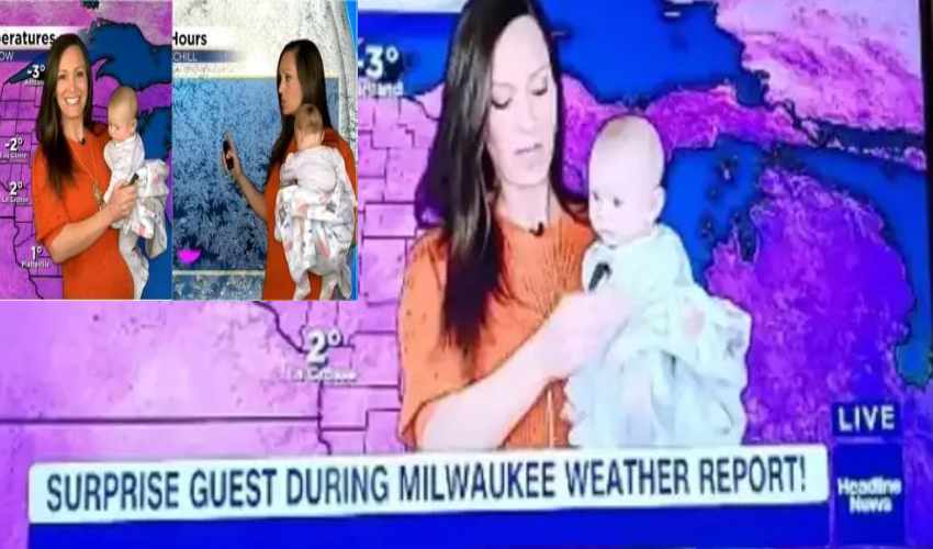 Meteorologist Hold Baby During Broadcast Of Channel Live