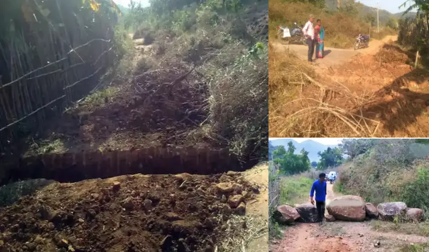 Defeated Sarpanch Candidate Digs Up Road..removes Street Lights