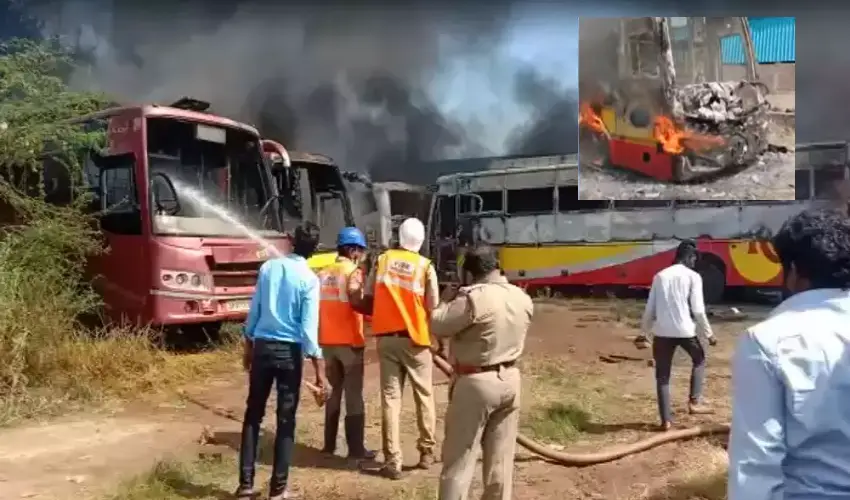 Private Travels Buses Catch Fire..nine Buses Burned