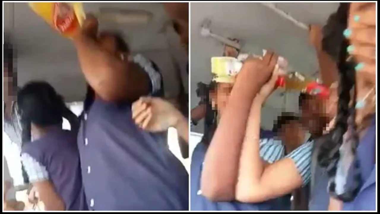 Tamil Nadu students: బస్సులోనే మద్యం తాగేస్తున్న స్టూడెంట్స్.. వైరల్గా మారిన వీడియో Tamil Nadu students: బస్సులోనే మద్యం తాగేస్తున్న స్టూడెంట్స్.. వైరల్గా మారిన వీడియో