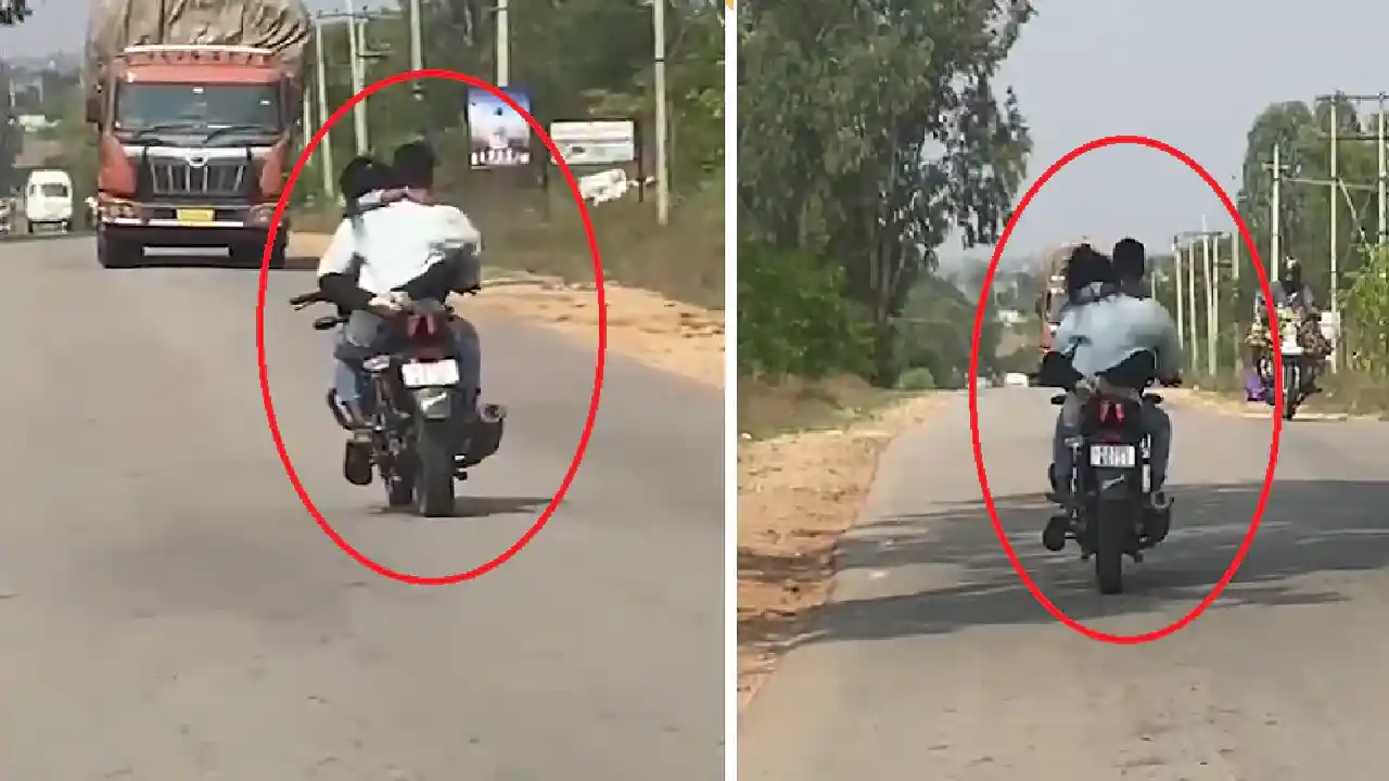 Romance On Bike : రెచ్చిపోయిన ప్రేమజంట-నడిరోడ్డుపై రోమాన్స్ Romance On Bike : రెచ్చిపోయిన ప్రేమజంట-నడిరోడ్డుపై రోమాన్స్