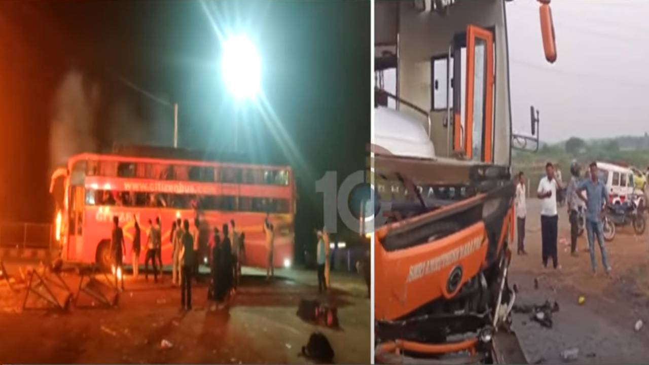One Burnt Gave, Three Injured After Private Travels Bus Hit Bolero Vehicle In Hyderabad (1)