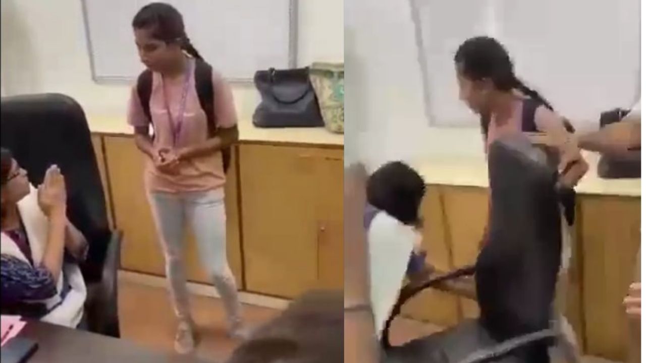 Principal to touch student’s feet: స్టూడెంట్స్ రౌడీయిజం.. విద్యార్థిని కాళ్లు పట్టుకుని ప్రిన్సిపాల్‌ క్షమాపణలు!