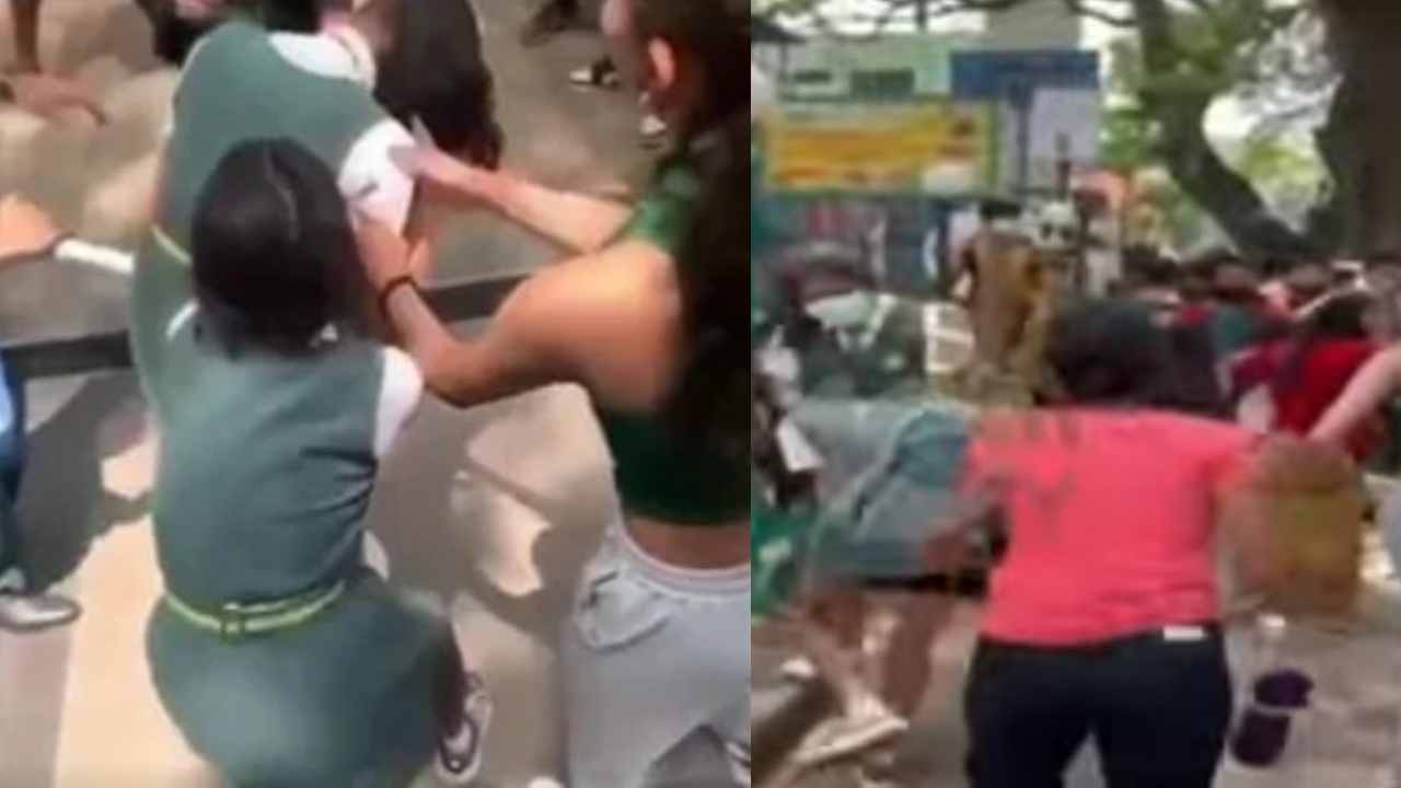 Viral video: నడిరోడ్డుపై తన్నుకున్న లేడీ స్టూడెంట్స్.. వైరల్గా మారిన వీడియో Viral video: నడిరోడ్డుపై తన్నుకున్న లేడీ స్టూడెంట్స్.. వైరల్గా మారిన వీడియో