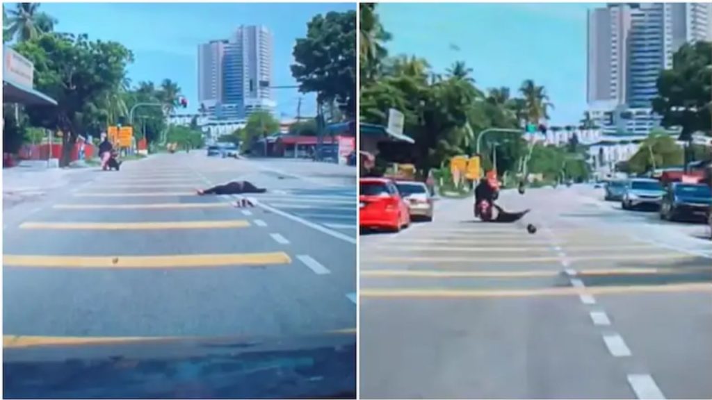 Woman Riding Pillion Falls From Bike After Getting Hit By Coconut In Malaysia. Video Is Viral