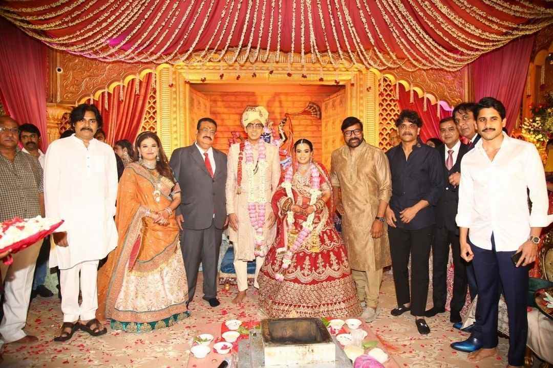 pawan, nagarjuna, chiru, chaithu in Sunil Narang Daughter Wedding