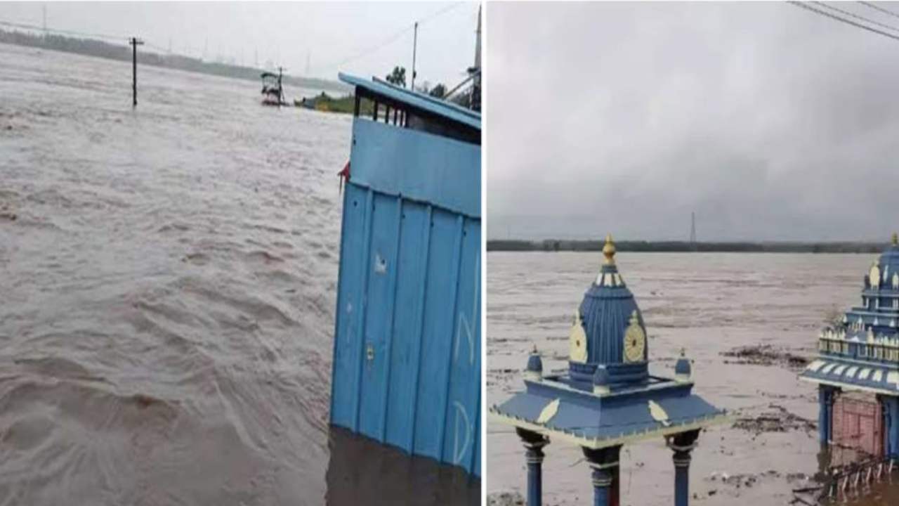 Godavari River Telangana Godavari River Crossed 62.80 Feet Level At Bhadrachalam (1)