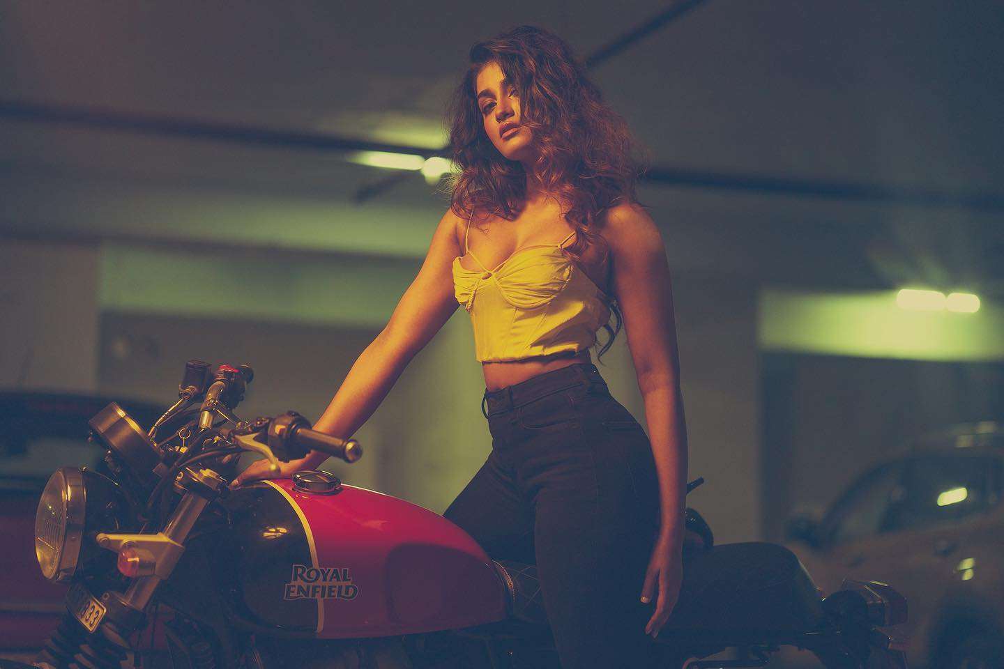 Dimple Hayathi special photoshoot with Royal Enfield