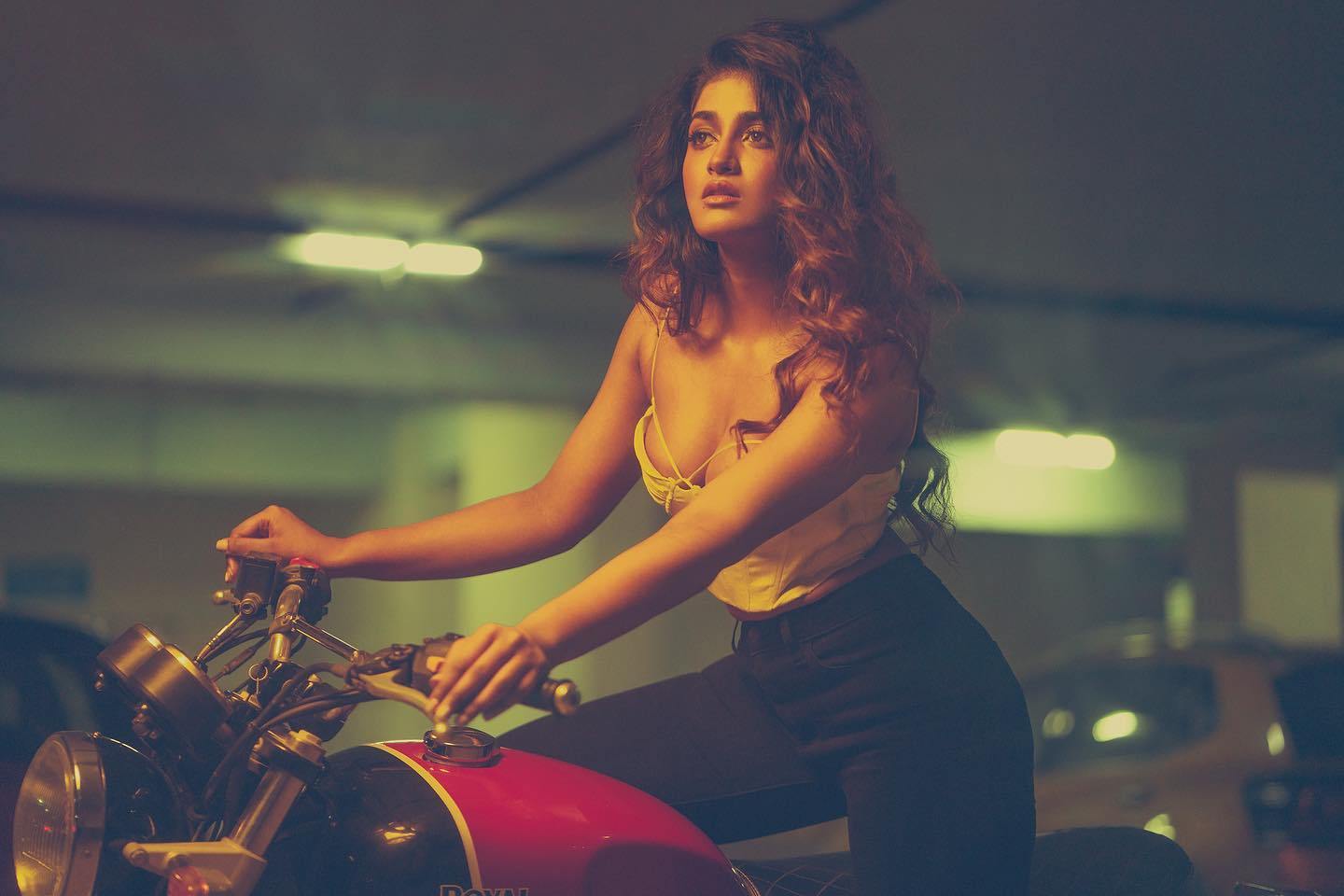 Dimple Hayathi special photoshoot with Royal Enfield