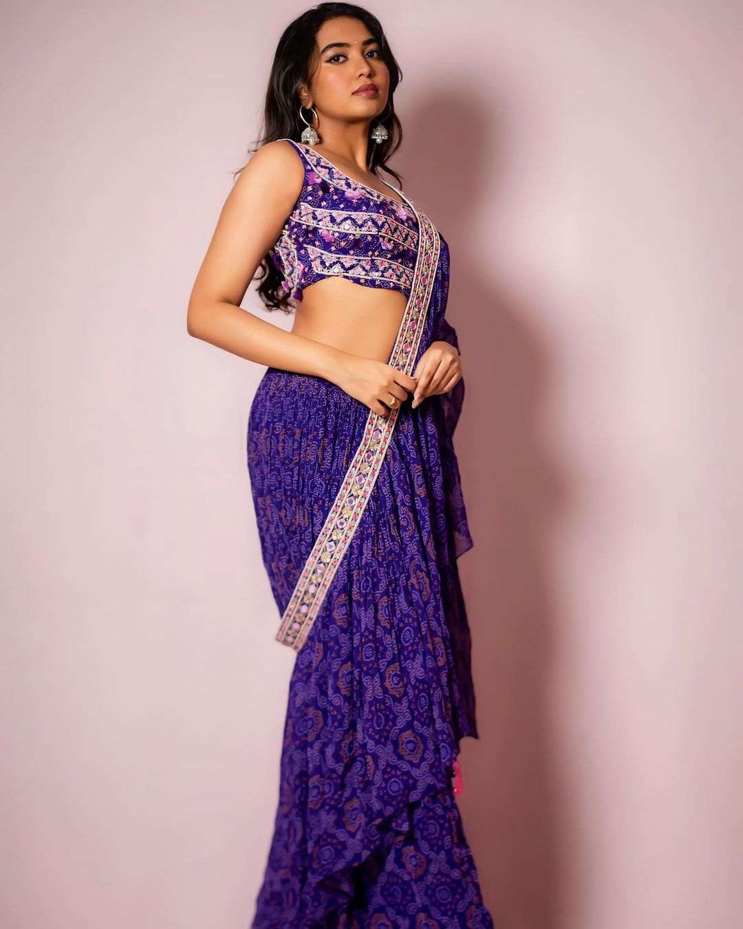 Shivathmika latest photoshoot in blue half saree 