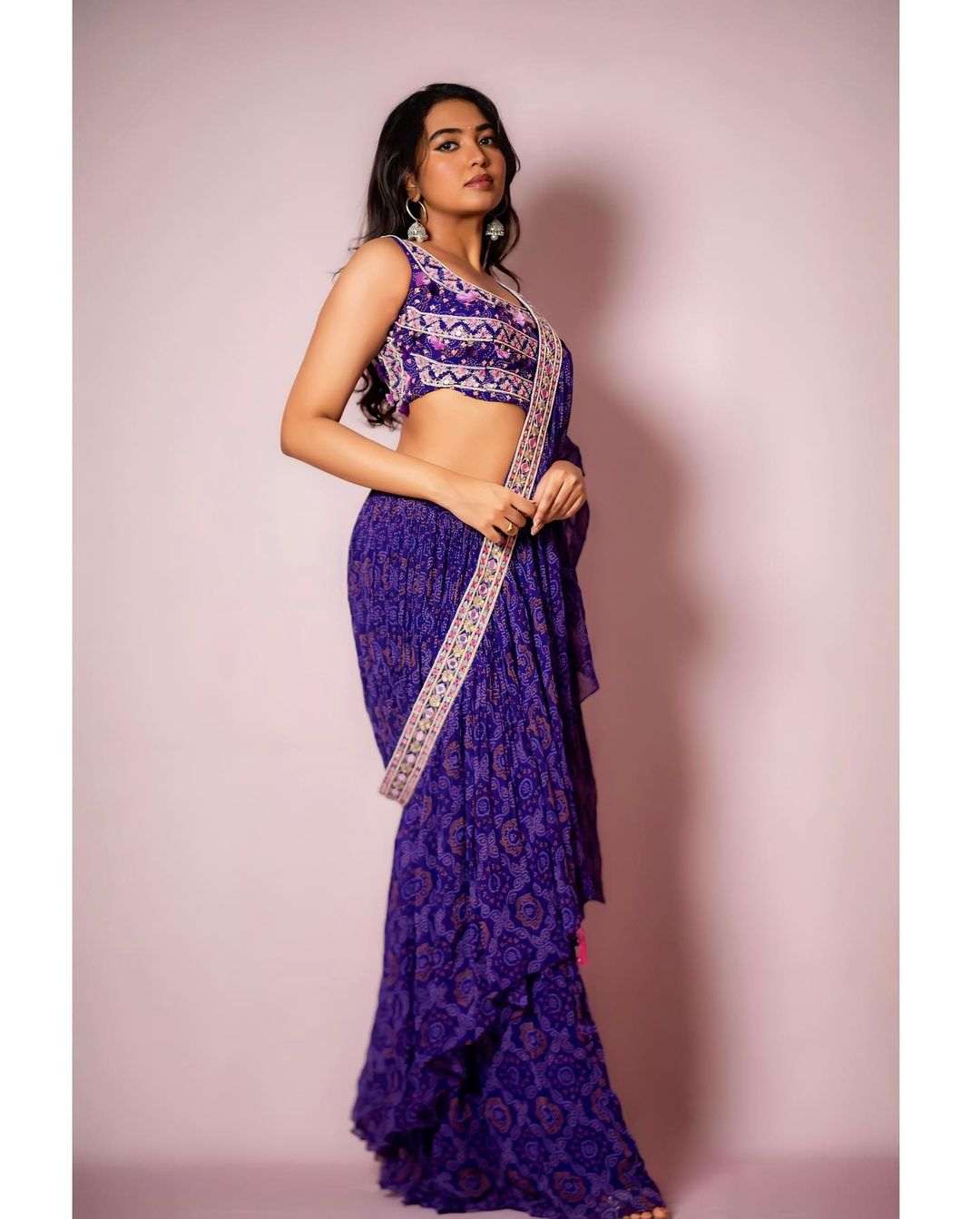 Shivathmika latest photoshoot in blue half saree 