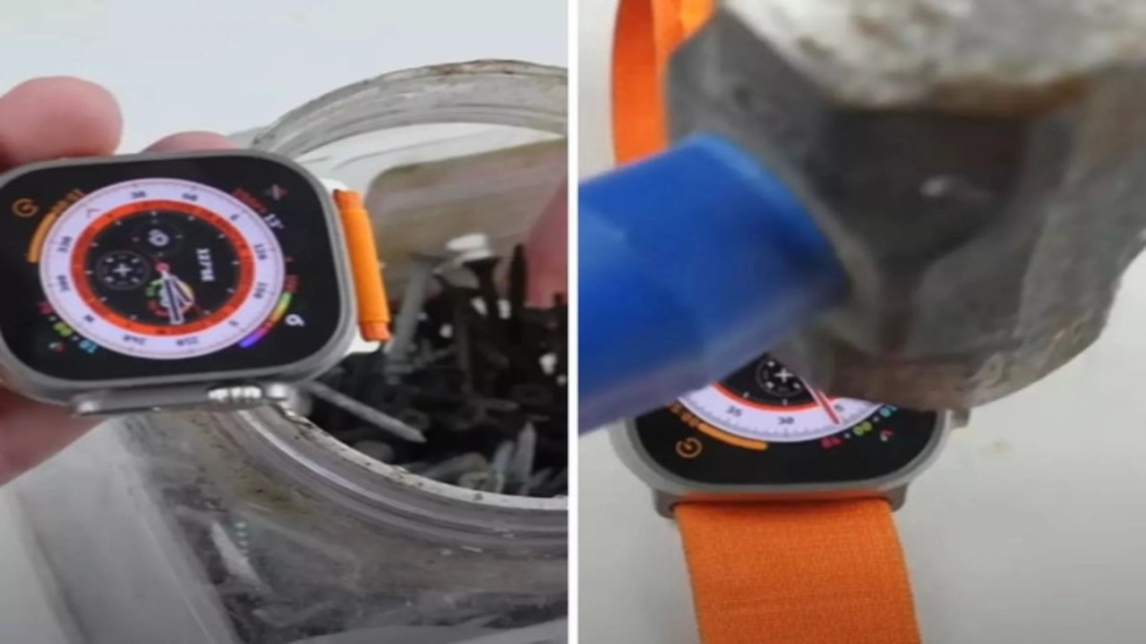 Apple Watch Ultra durability tested with hammer, table broke before the watch
