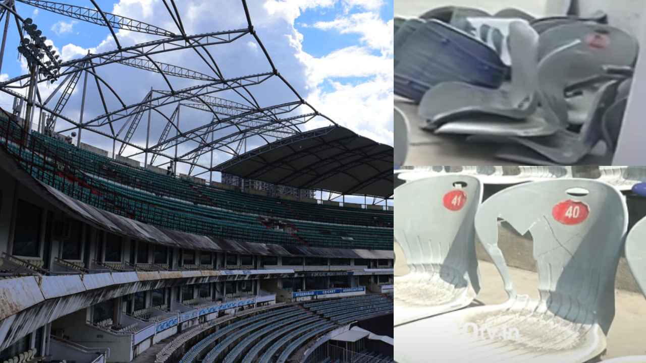 Hyderabad T20 Match : విరిగిన కుర్చీలు, పేరుకున్న దుమ్ము, లేచిన పైకప్పు.. ఉప్పల్ స్టేడియంలో ఏర్పాట్లు దారుణం Hyderabad T20 Match : విరిగిన కుర్చీలు, పేరుకున్న దుమ్ము, లేచిన పైకప్పు.. ఉప్పల్ స్టేడియంలో ఏర్పాట్లు దారుణం